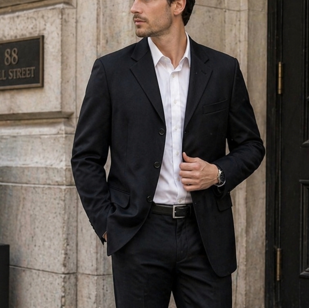 Tip Top Men’s Black Wool Blazer Size L Classic Formal Suit Jacket Woolmark